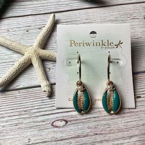 NEW PERIWINKLE BY BARLOW SHELL‎ EARRINGS GOLD AQUA BEACH VACATION